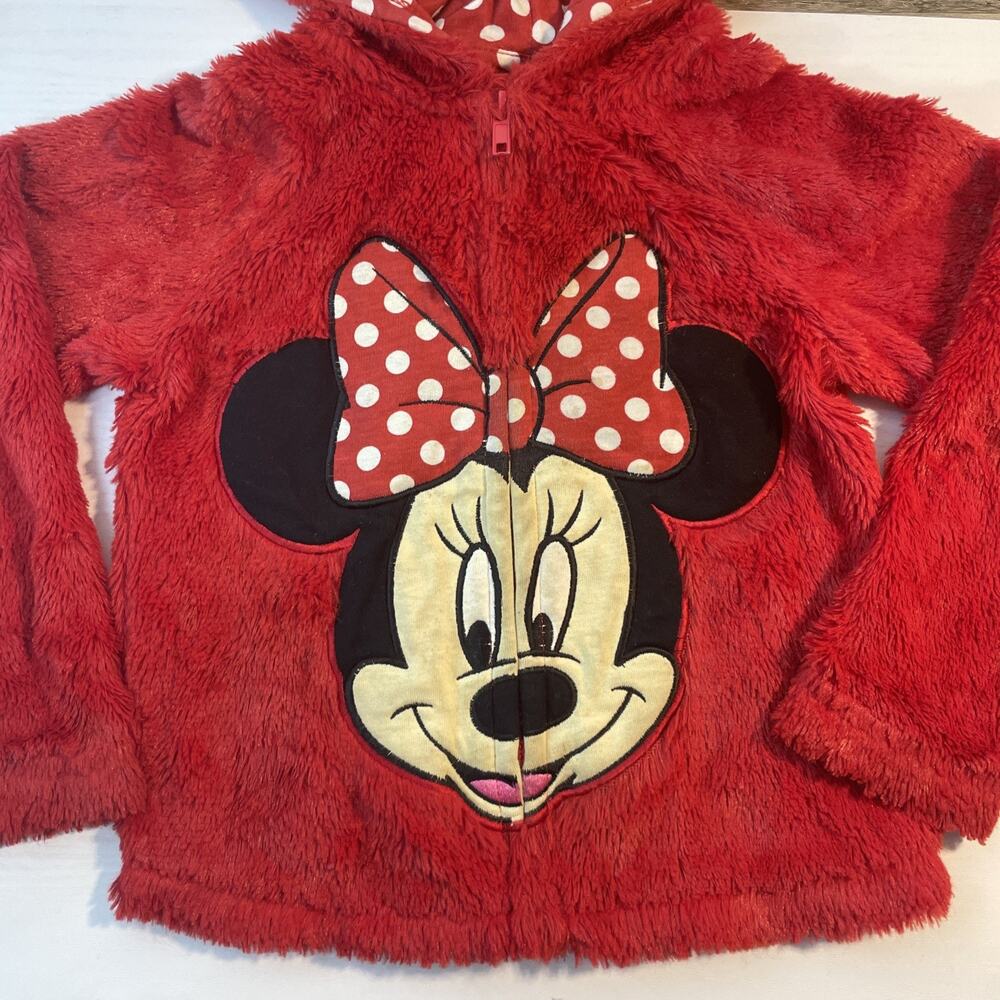 Disney Minnie Mouse Girls Red Hooded Fleece Jacket Full Zip Embroidered 5T